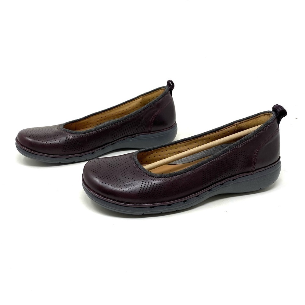 Clarks Un Elita Aubergine Leather comfort flats - Picture 2 of 9